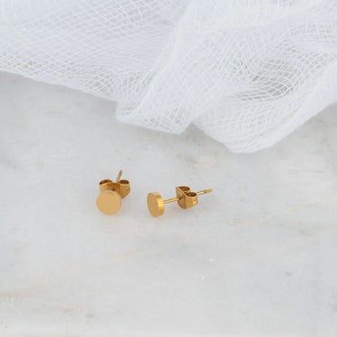 18K Gold PVD Stainless Steel Round Stud Earrings - gold studio