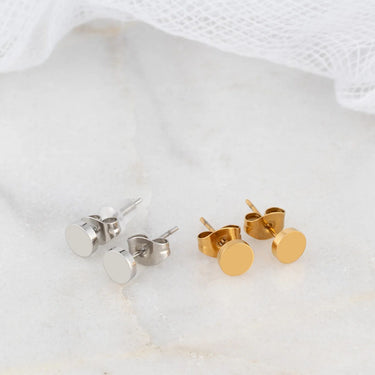 18K Gold PVD Stainless Steel Round Stud Earrings -gold and silver studio