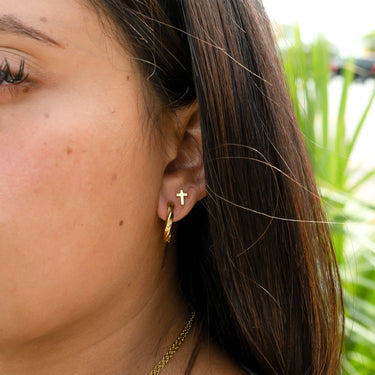 18K Gold PVD Stainless Steel Textured Twisted Huggie Hoop Earrings