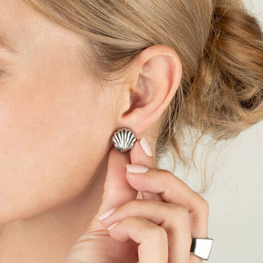 18K Gold PVD Stainless Steel Shell Huggies Earrings- silver model 