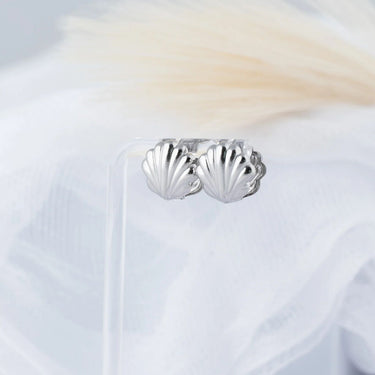 18K Gold PVD Stainless Steel Shell Huggies Earrings- silver studio 