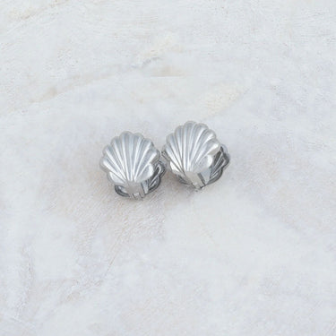 18K Gold PVD Stainless Steel Shell Huggies Earrings- silver model 