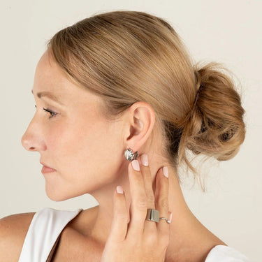 18K Gold PVD Stainless Steel Shell Huggies Earrings- silver model 
