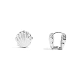 18K Gold PVD Stainless Steel Shell Huggies Earrings- silver main 