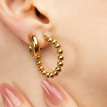 Wholesale jewelry 18K Gold PVD Stainless Steel Circle Ball Hoop Earrings - gold model 