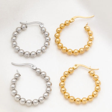 Wholesale jewelry 18K Gold PVD Stainless Steel Circle Ball Hoop Earrings - stainless and gold 