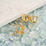 18K Gold PVD Stainless Steel Shell Huggies Earrings- gold studio 