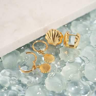 18K Gold PVD Stainless Steel Shell Huggies Earrings- gold studio 