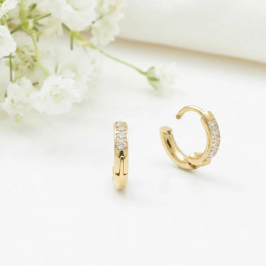 14K Gold Filled PLUS CZ Stone Huggie Earrings - studio