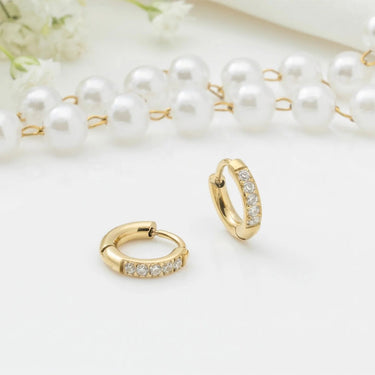 14K Gold Filled PLUS CZ Stone Huggie Earrings - studio 