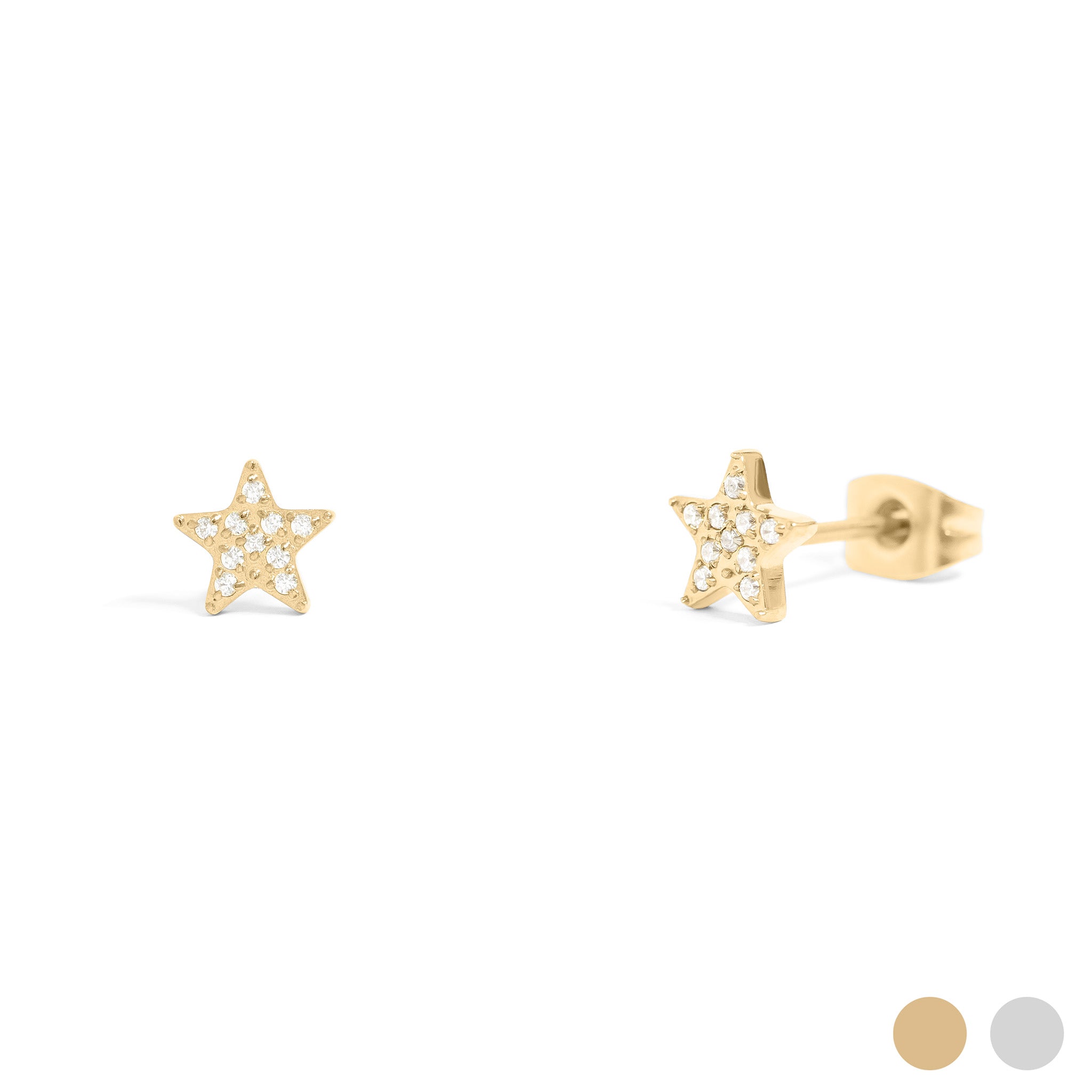Stainless Steel Star Stud With Pave Diamond