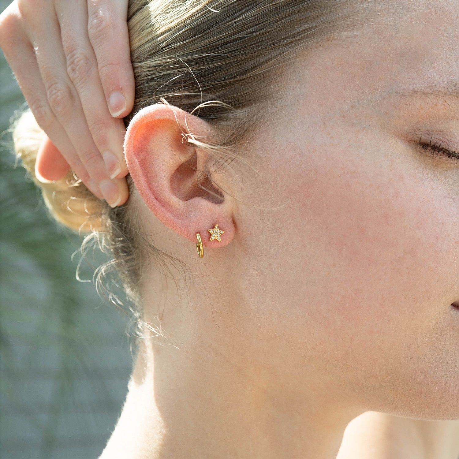 Stainless Steel Star Stud With Pave Diamond