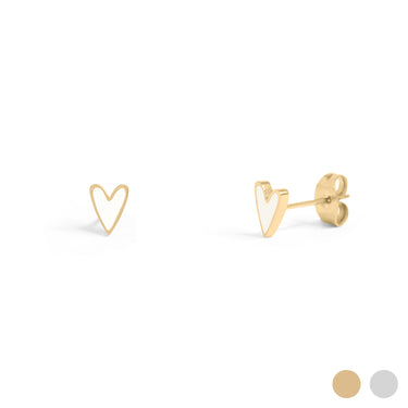 Stainless Steel White Enamel Heart Studs