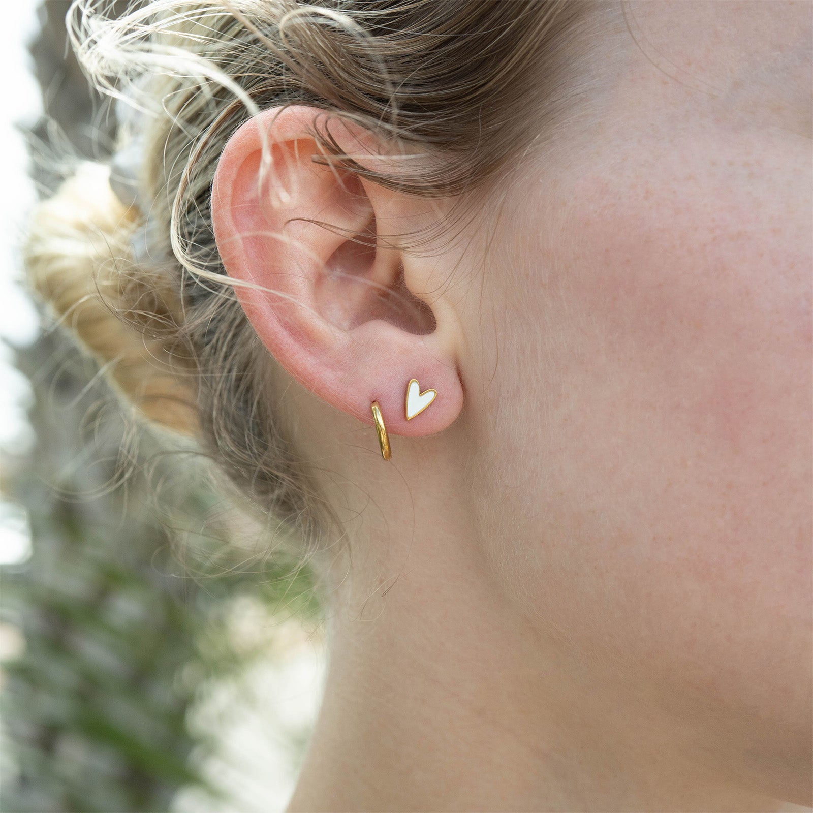 Stainless Steel White Enamel Heart Studs