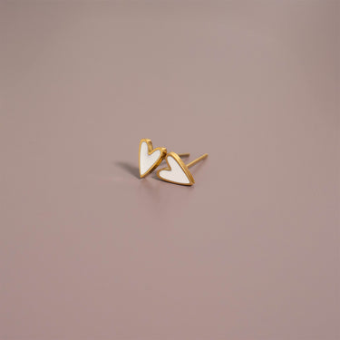 Stainless Steel White Enamel Heart Studs