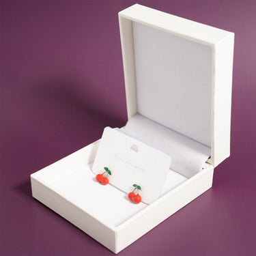  Stainless Steel Enamel Cherry Stud Earrings 