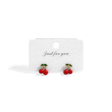 18K Gold PVD Stainless Steel Enamel Cherry Stud Earrings 