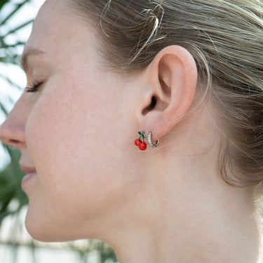 Stainless Steel Enamel Cherry Stud Earrings 