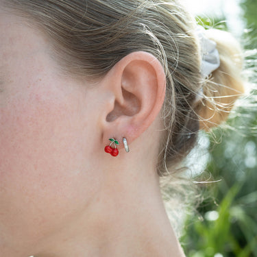 stainless Steel Enamel Cherry Stud Earrings 