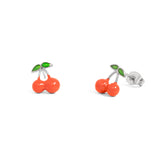 Stainless Steel Enamel Cherry Stud Earrings 
