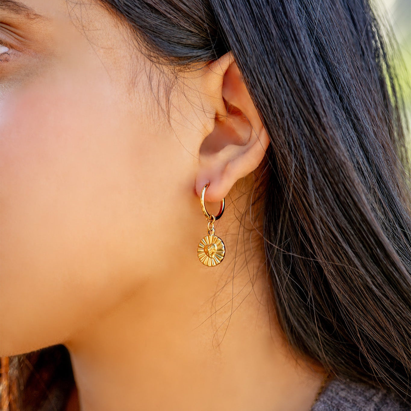 Sunburst Heart Huggie Earring Lifestyle