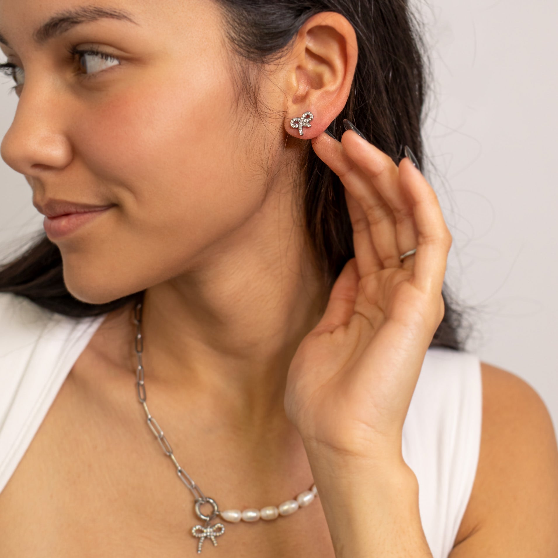 CZ Stone Bow Stud Earrings