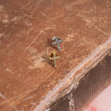 18K Gold PVD Stainless Steel Stone Cross Earrings