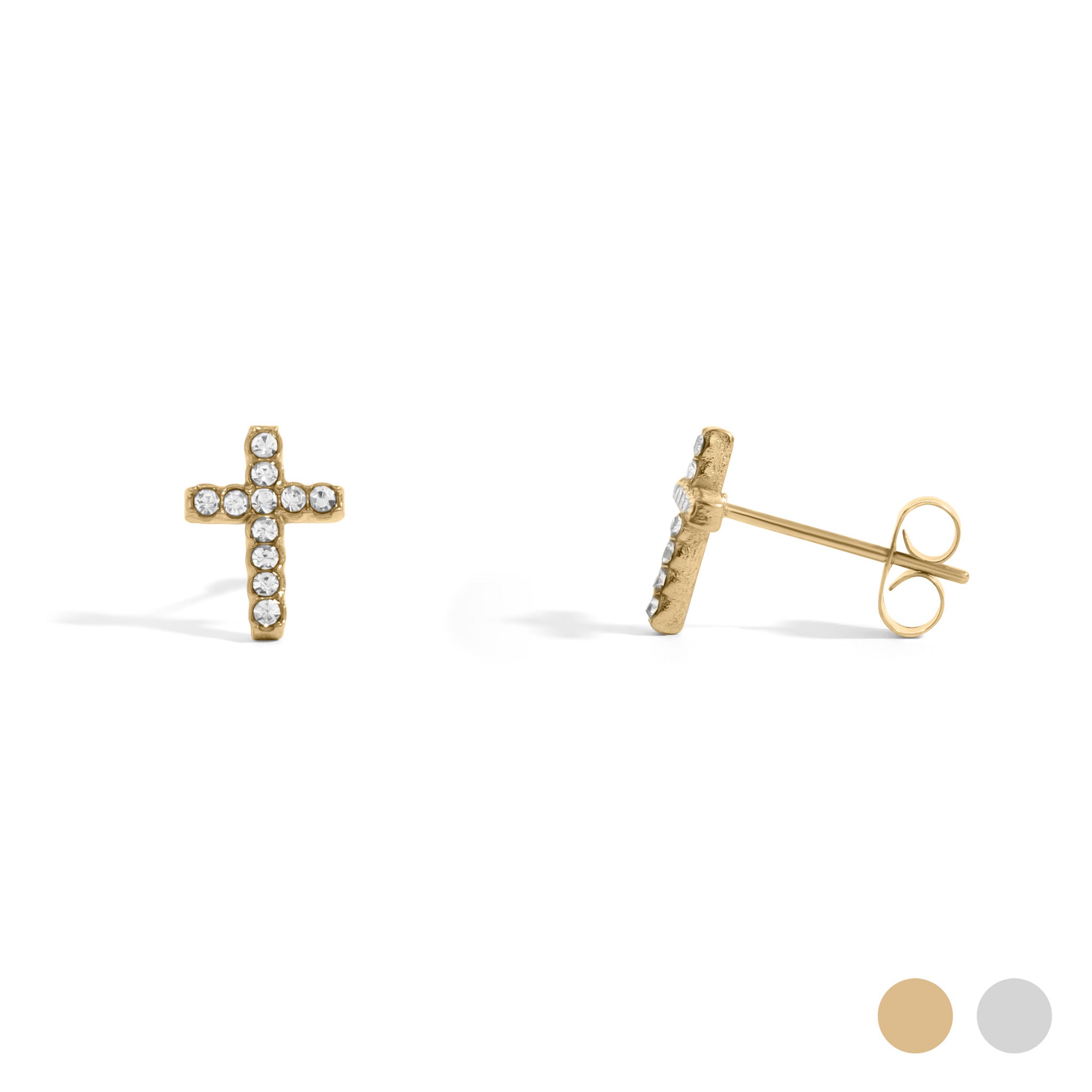 18K Gold PVD Stainless Steel Stone Cross Earrings