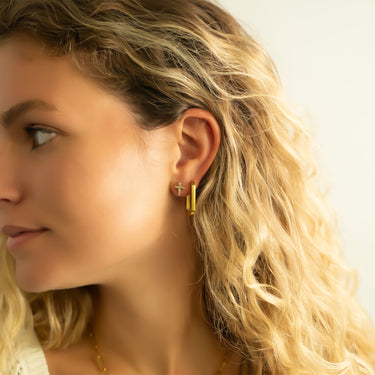 18K Gold PVD Stainless Steel Stone Cross Earrings