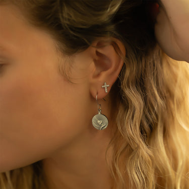 18K Gold PVD Stainless Steel Stone Cross Earrings