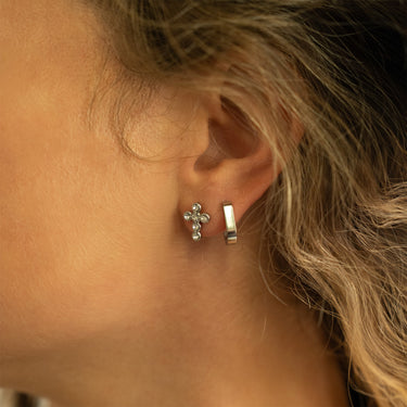 Oval Huggies Earrings, Stone Cross Earrings