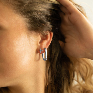 Oval Huggie Earrings, Stone Cross Earrings