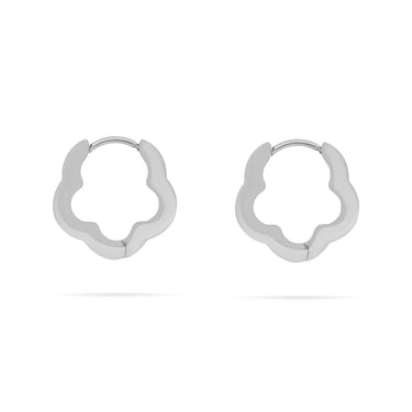 Pair of silver hoop earrings on a white background