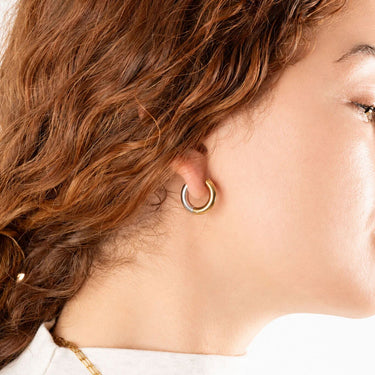Wholesale jewelry 18K Gold PVD Stainless Steel Mixed Metal Round Huggie Earrings- model 