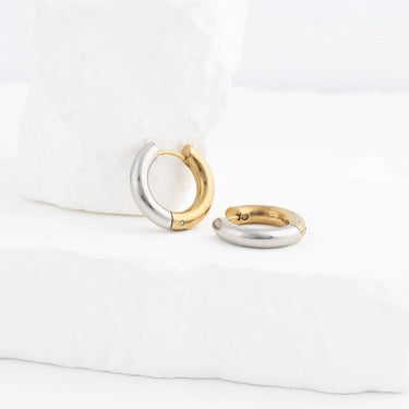 Wholesale jewelry 18K Gold PVD Stainless Steel Mixed Metal Round Huggie Earrings- studio 