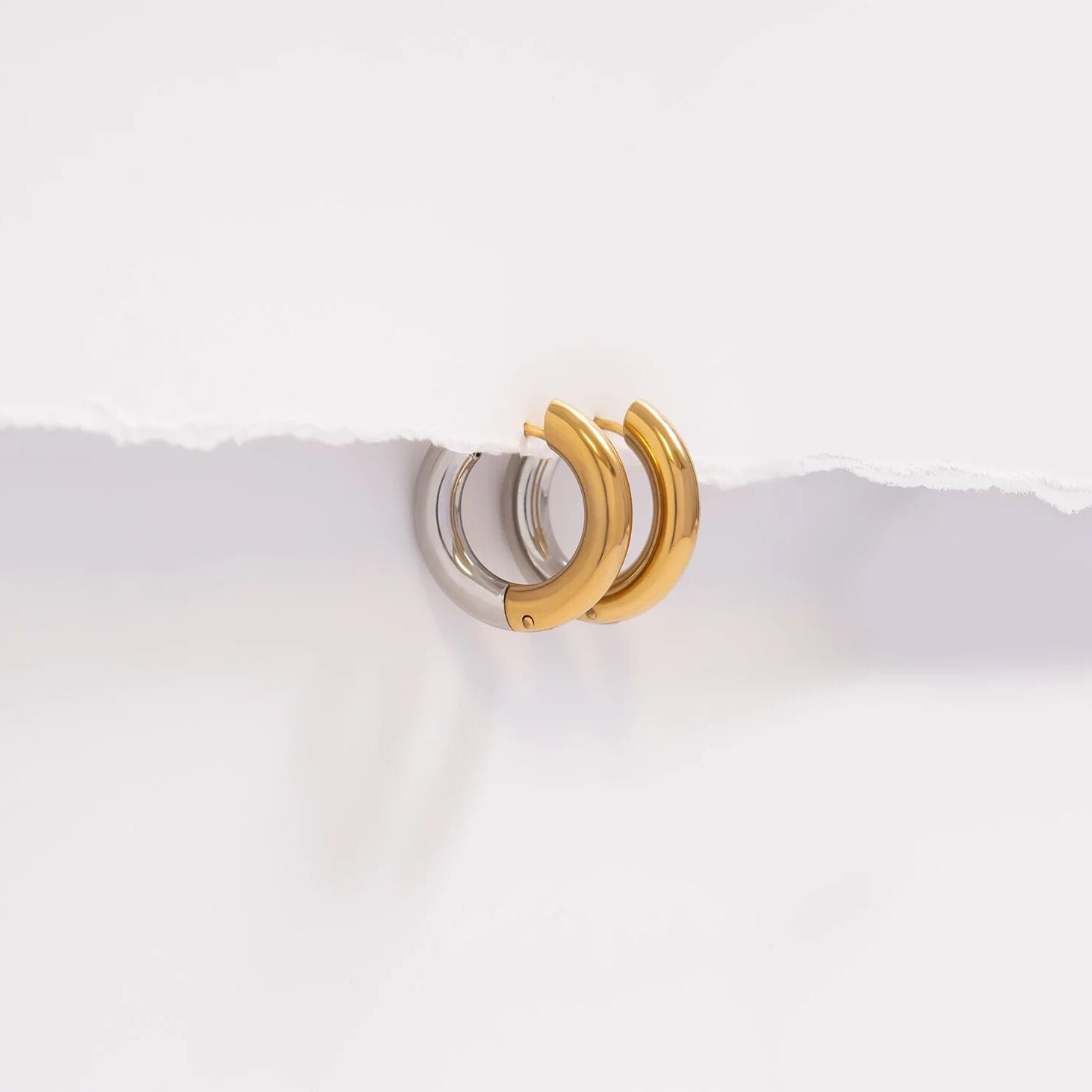 Gold & Silver Round Huggie Hoop Earrings