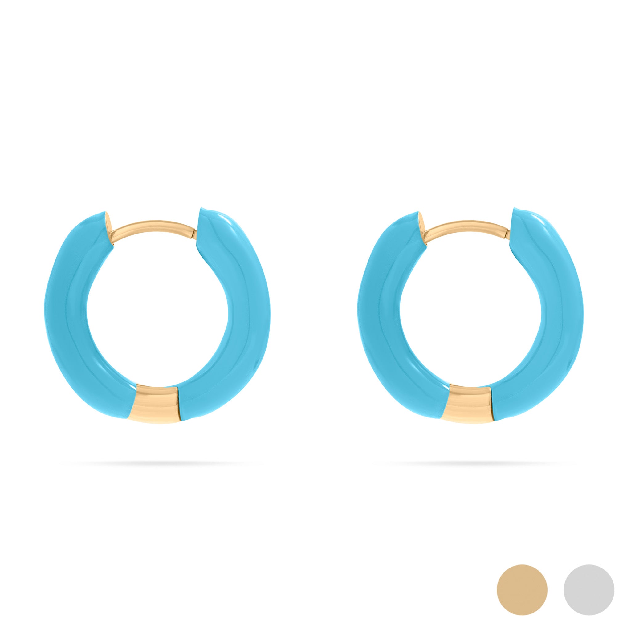 Gold Blue Epoxy Huggie Hoop Earrings