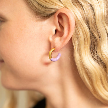 Purple Epoxy Huggie hoop Earrings