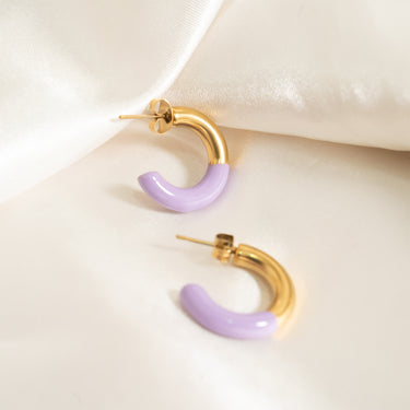 Purple Epoxy Huggie hoop Earrings
