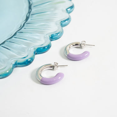 Purple Epoxy Huggie hoop Earrings