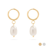 Gold Huggie Hoop with Freshwater Pearl Earring
