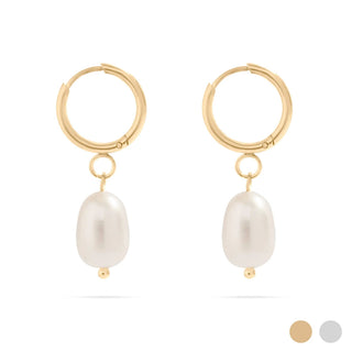 Gold Huggie Hoop with Freshwater Pearl Earring