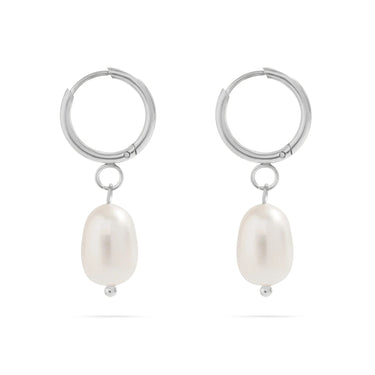 Silver Huggie Hoop with Freshwater Pearl Earring