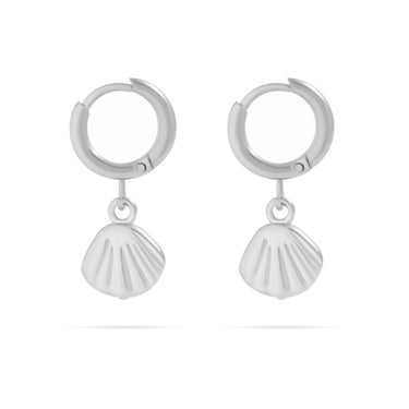 Silver Shell Huggie Hoop