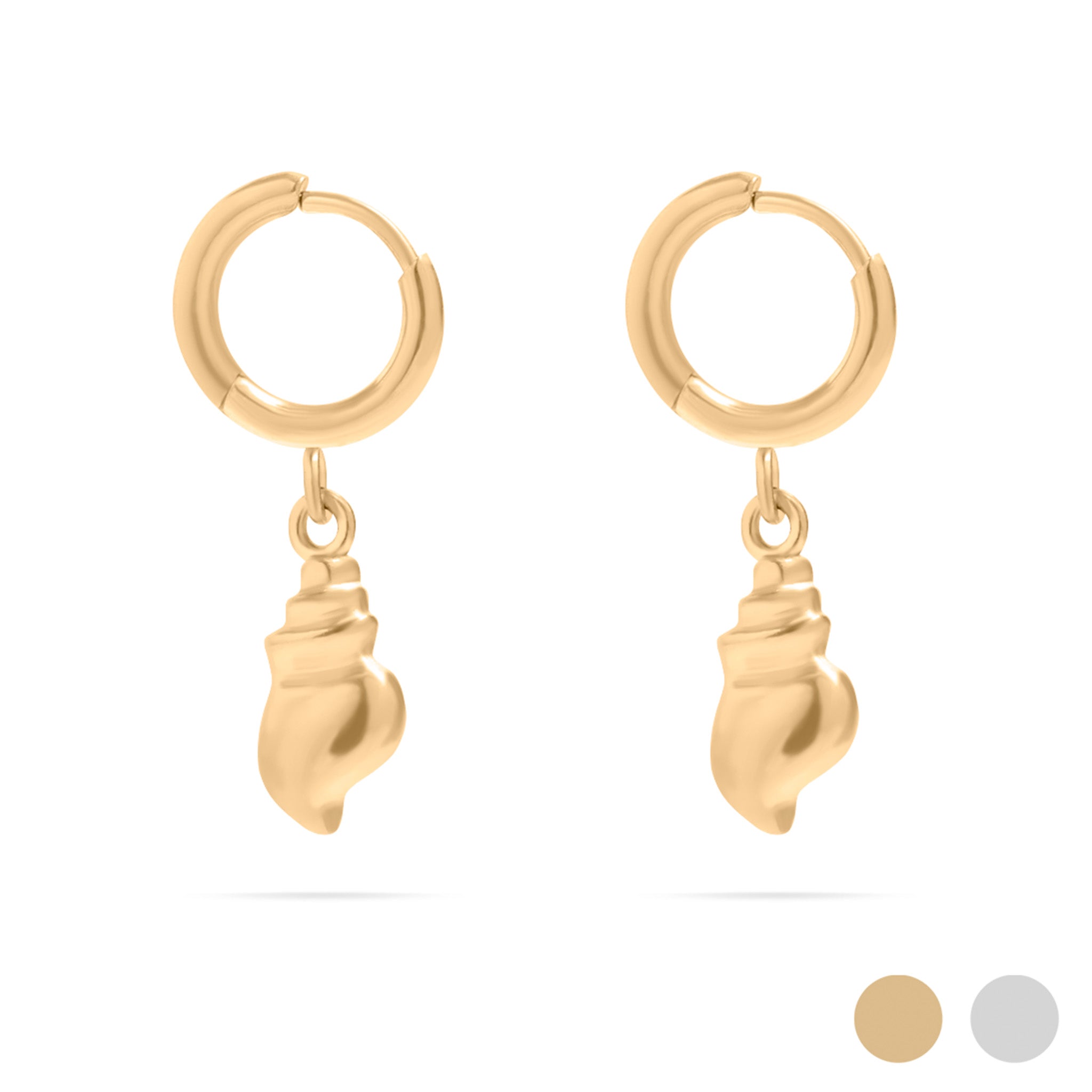Gold Dangle Conch Shell Huggie Hoop Earring