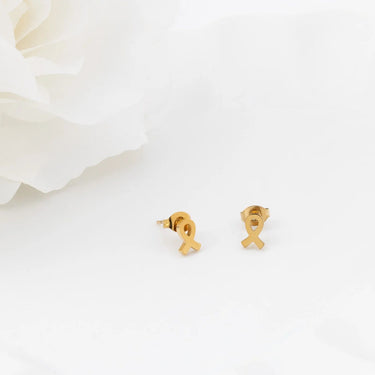 18K Gold PVD Stainless Steel Cancer Ribbon Stud Earring- gold studio 
