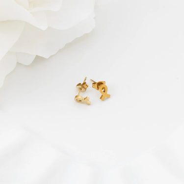 18K Gold PVD Stainless Steel Cancer Ribbon Stud Earring- gold studio 
