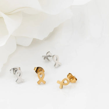18K Gold PVD Stainless Steel Cancer Ribbon Stud Earring- stainless and gold studio 