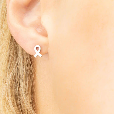 18K Gold PVD Stainless Steel Cancer Ribbon Stud Earring- stainless model 