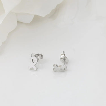 18K Gold PVD Stainless Steel Cancer Ribbon Stud Earring- stainless studio 